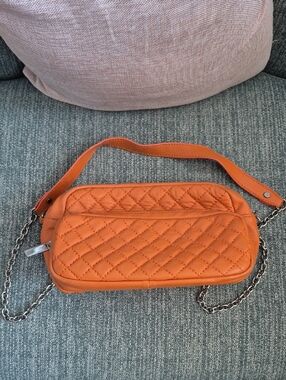 Danier Quilted Orange Leather Crossbody Bag - Women